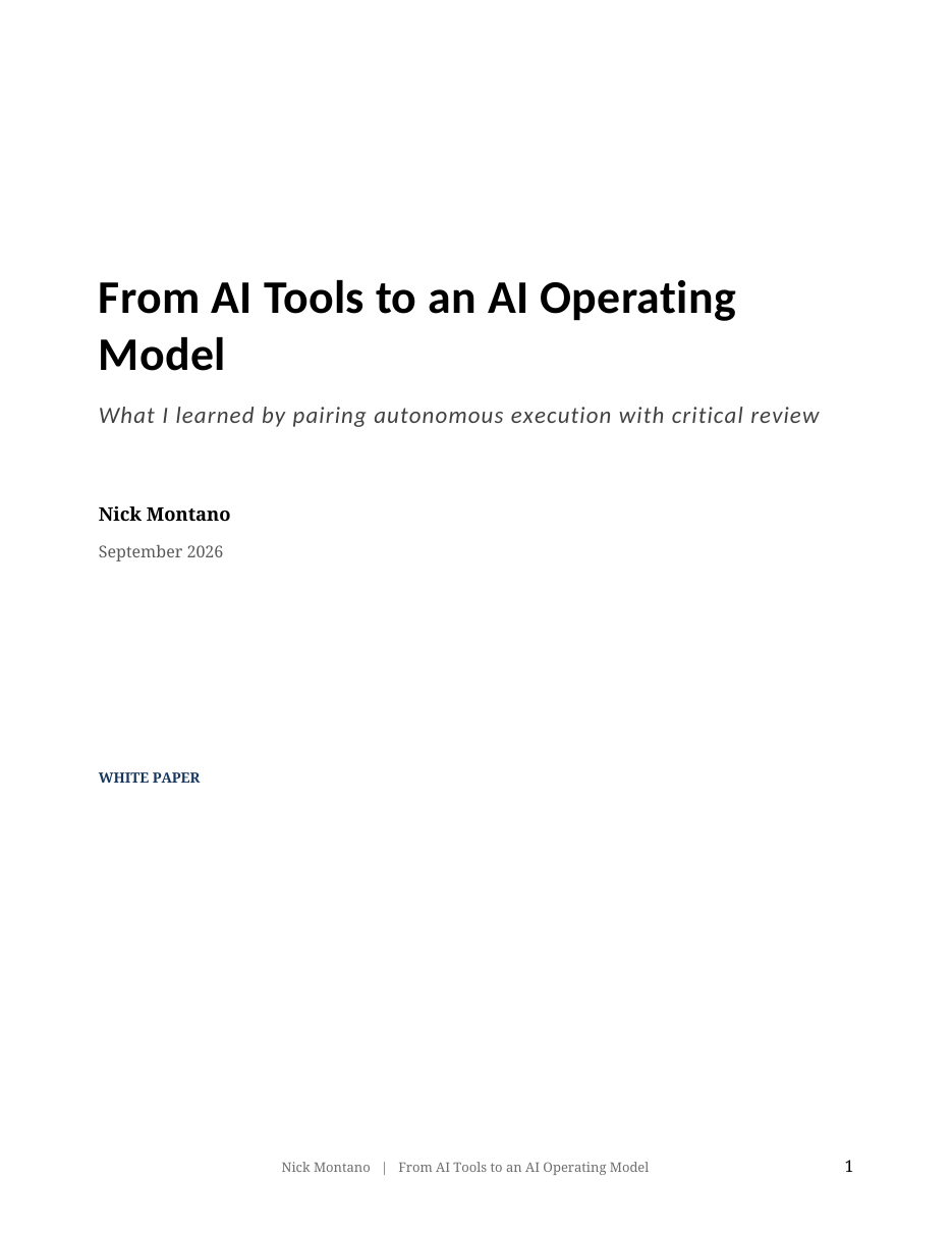 Cover of From AI Tools to an AI Operating Model by Nick Montano